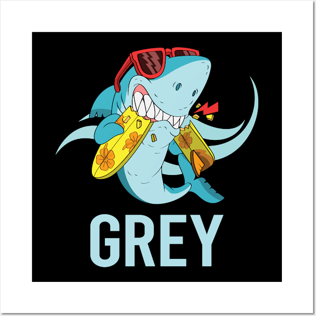 Funny Shark - Grey Name Wall Art by songuk